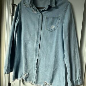 Light Blue Distressed Denim Shirt (L)